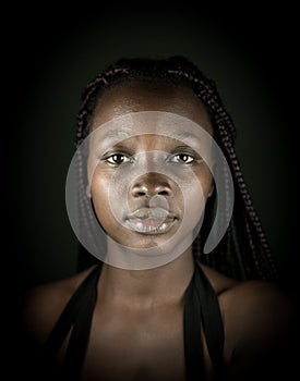 Young black African American woman portrait indoors