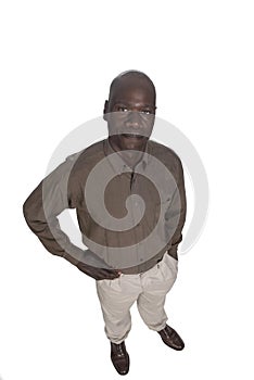 Young black African man in studio on a white background