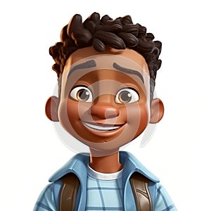 Young black boy - A confident and charming portrait of a little African-American boy in 3D cartoon movie style
