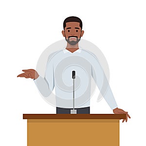 Young Black Businessman or politician speaking at the podium