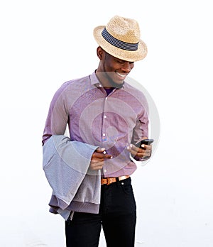 Young black guy using mobile phone