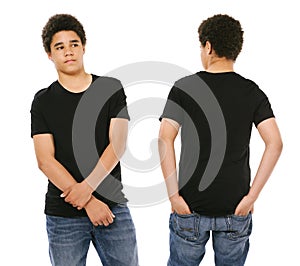 Young black male with blank black shirt