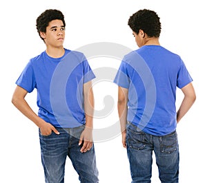 Young black male with blank blue shirt