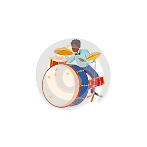 Young black male jazz musician playing drums vector illustration
