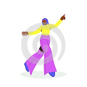 Young black-skinned woman in trendy colorful flat style. Vector illustration. International day of young people