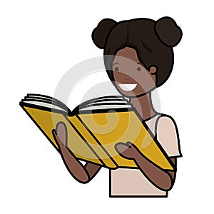 Young black student girl reading book