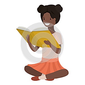 Young black student girl sitting reading book