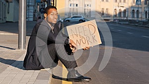 Young black student hopeless unemployment because of discrimination, desperate sad frustrated entrepreneur, African