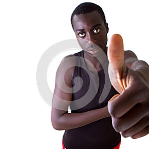 Young black teenager with thumbs up sign