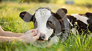 The young black-and-white calf.AI generated image