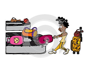 Young black woman retrieving luggage at the airport