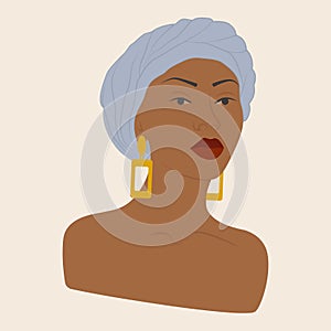 Young black woman in a turban square illustration. photo