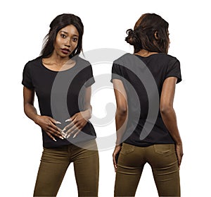 Young black woman wearing blank black shirt