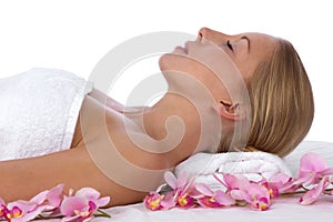 Young, blond caucasian woman at the spa