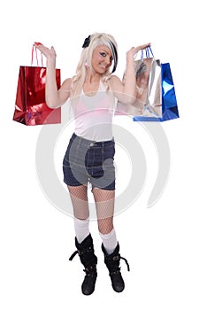 young blond girl with shopping