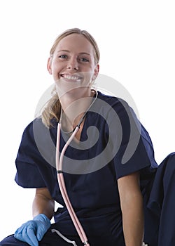 Young blond in medical scrubs