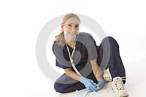 Young blond in medical scrubs