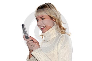 Young blond woman sms