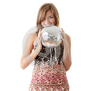 Young blond women with disco ball