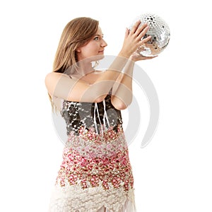 Young blond women with disco ball