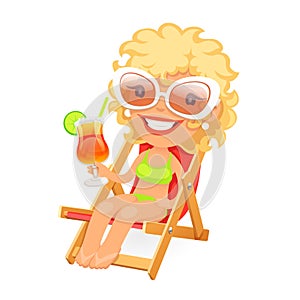 Young Blonde Girl Relaxing in a Deckchair