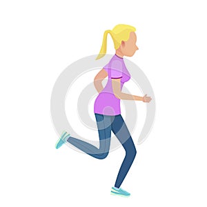 Young Blonde Girl in Slinky Sport Form Running