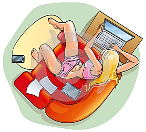 young blonde girl typing on a computer