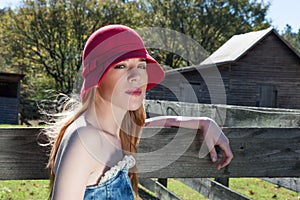 Young Blonde, in Red Hat Out Door Portrait