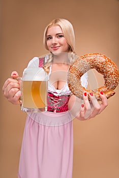 Young blonde wearing dirndl