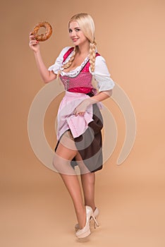 Young blonde wearing dirndl