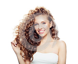 Young blonde woman with healthy hair isolated