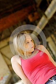 Young blonde woman in a Lost Place