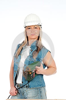 Young blonde woman is working