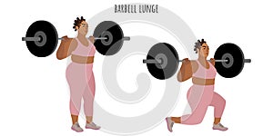 Young bodypositive woman doing barbell lunge
