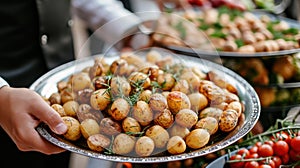 young boiled potatoes with dill and garlic free flo restaurant or street food corner cafe