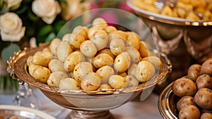 young boiled potatoes with dill and garlic free flo restaurant or street food corner cafe