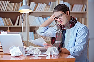 The young book writer writing in library