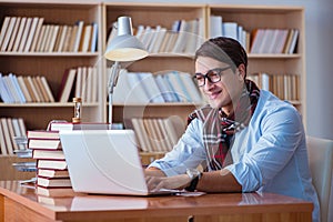 The young book writer writing in library