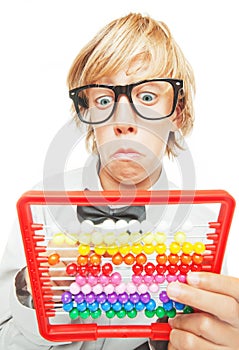 Young boy with abacus calculator