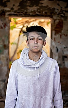 Young boy in an abandoned house