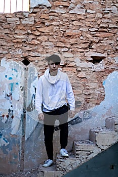 Young boy in an abandoned house