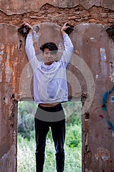 Young boy in an abandoned house