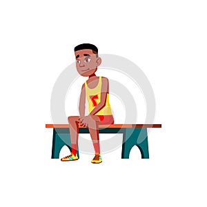 young boy basketball player sitting on bench cartoon vector