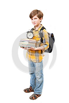 The young boy with books