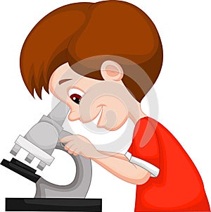 Young boy cartoon using microscope