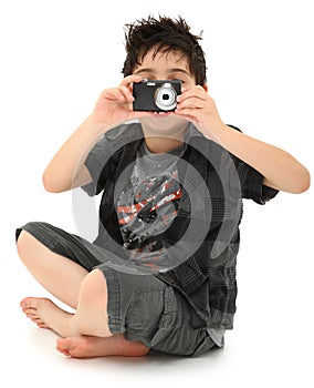 Young Boy Child Photographer with Digital Camera