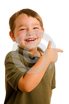 Young boy child pointing a direction