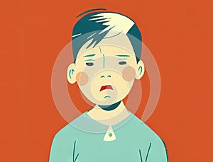 A young boy with a confused look of stereotyping on his face. Art concept. AI generation photo