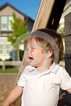 A young boy crying at the park