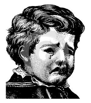 A young boy crying, vintage engraving